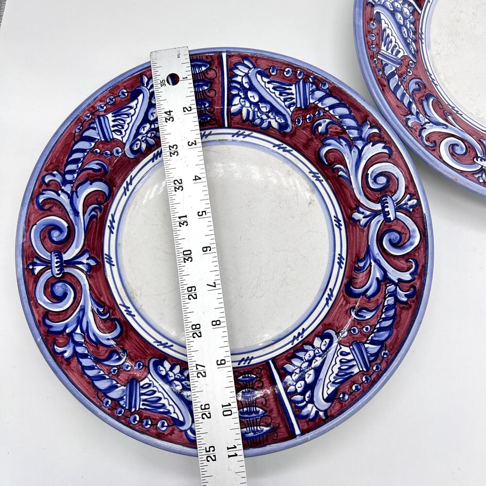 Fratelli Mari Deruta Italy Plates Set of 2 11" Dinner Plates Rubino FLAWED - Picture 15 of 15
